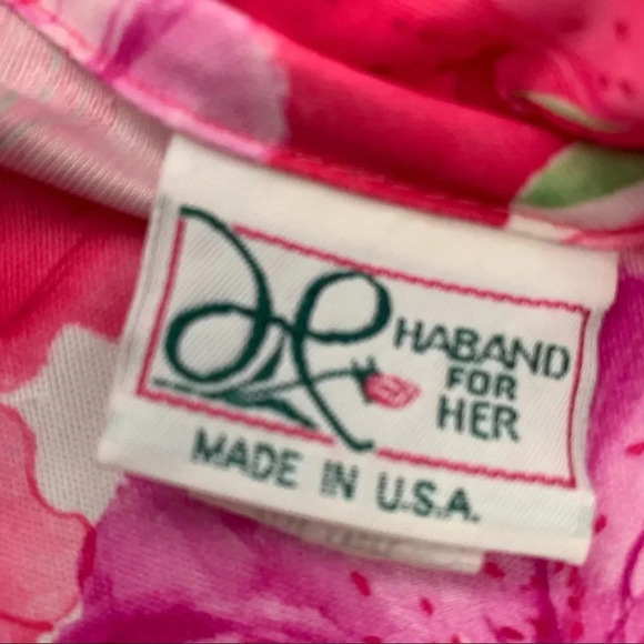 Vintage Pink Floral Blouse Large‎ Pop Over  Waist Tie Office Boho Classic USA - Picture 7 of 9